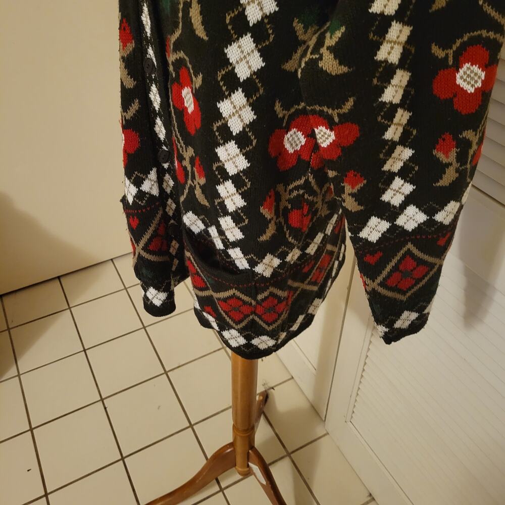Vintage Woven Plaid Floral Midi Acrylic Sweater Dress Medium Large - Picture 3 of 8
